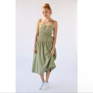 Urban Outfitters | Ella Linen Drop Waist Midi Dress Green | Sz S